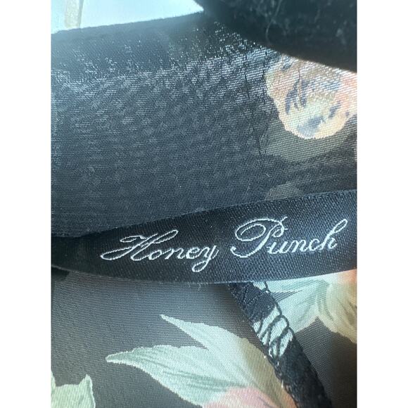 Honey Punch Sheer Black with Pastel Floral Long Open Front Kimono - Picture 2 of 6